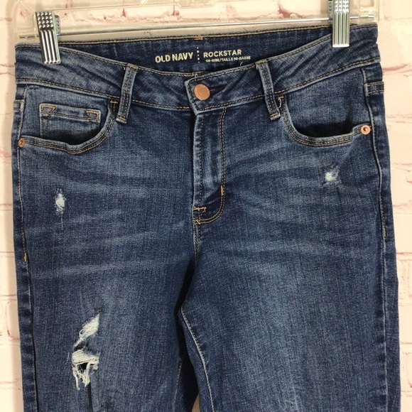 Old Navy Rockstar Distressed Mid-Rise Medium Wash Blue Denim Jeans - Size 6 - Picture 2 of 9